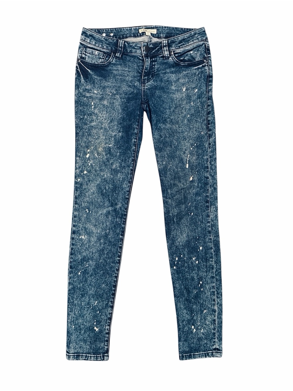 CAbi Constellation Paint Splatter Jeans Size 2 Stretch Skinny Blue Denim